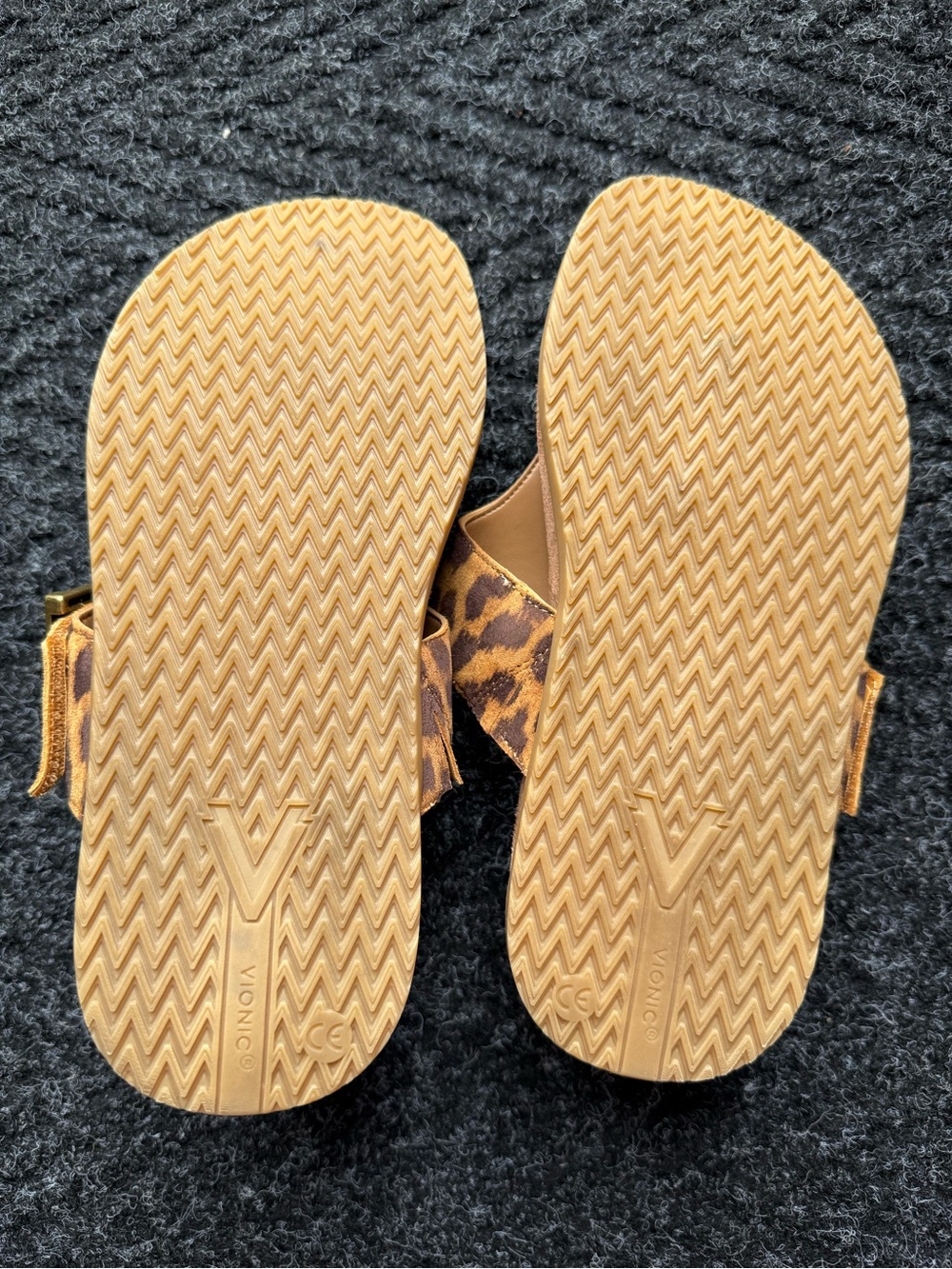Vionic Leopard-Print Thong Sandals in Tan and Brown with Gold Buckles - Picture 5 of 6
